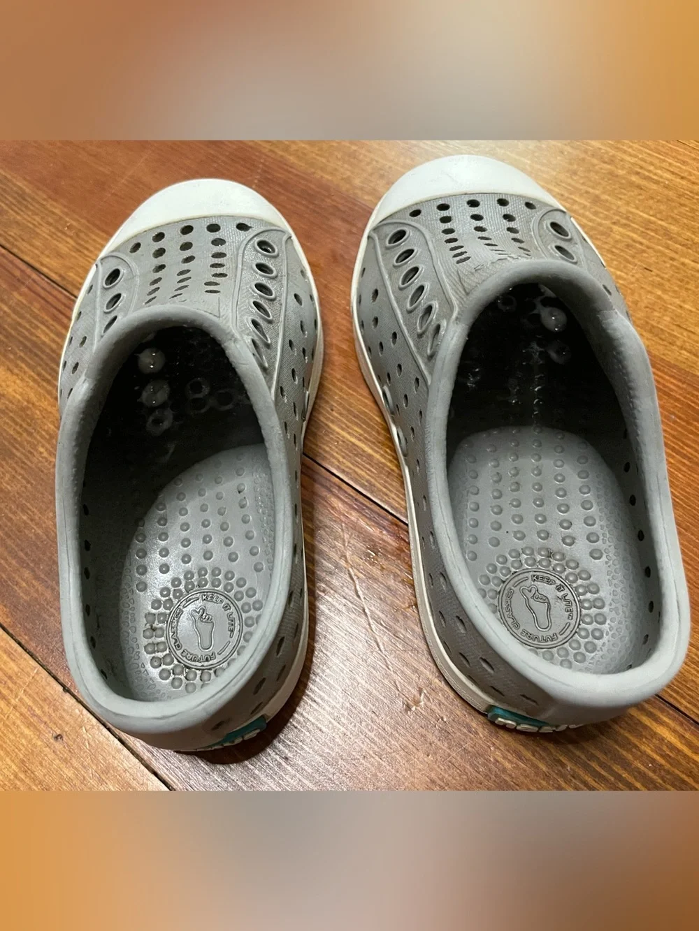 Native Shoes Jefferson Grey Slip-On Water Shoes with White Toe Size 6